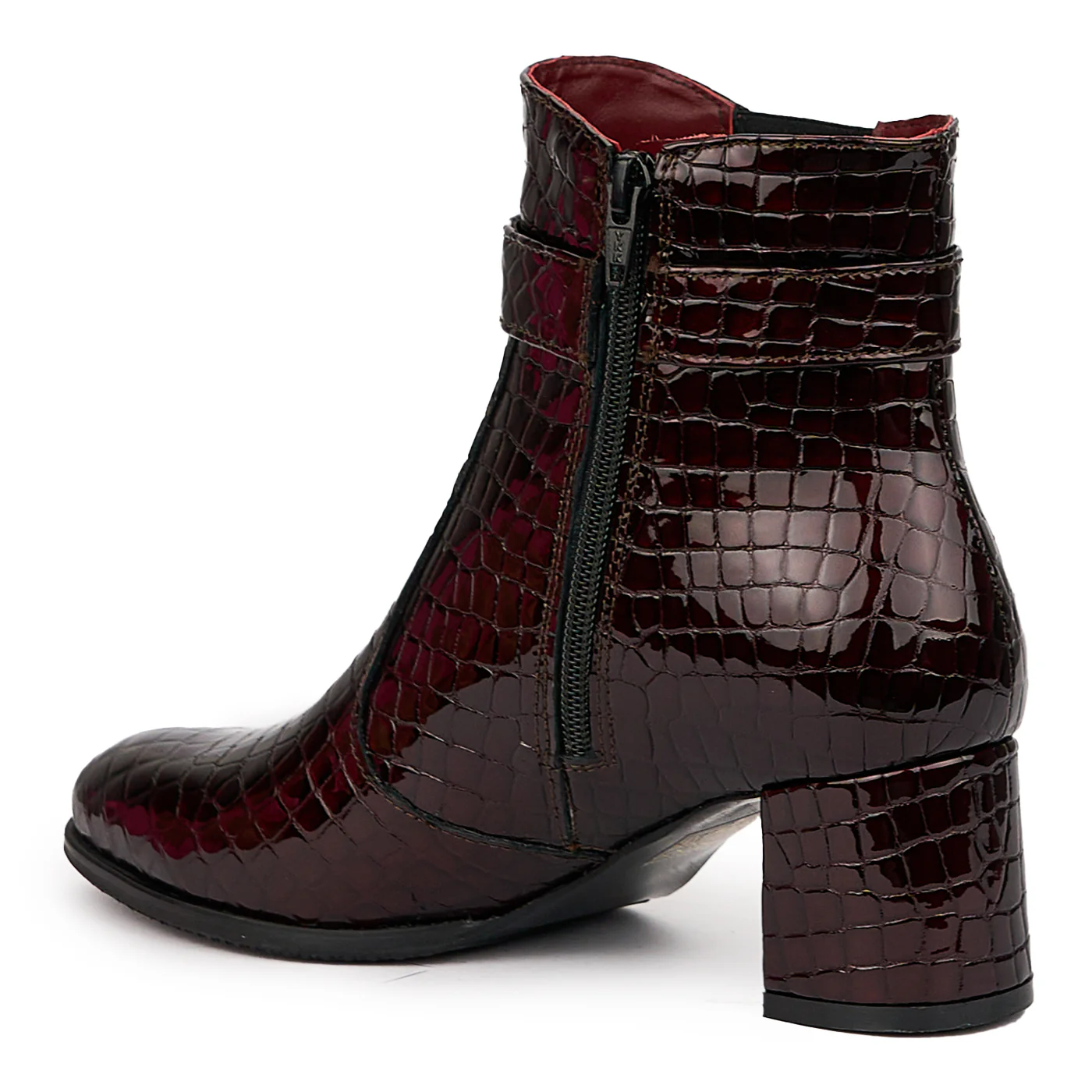 Botine dama din piele naturala visinie cu toc gros 6 cm 14446 - Image 2