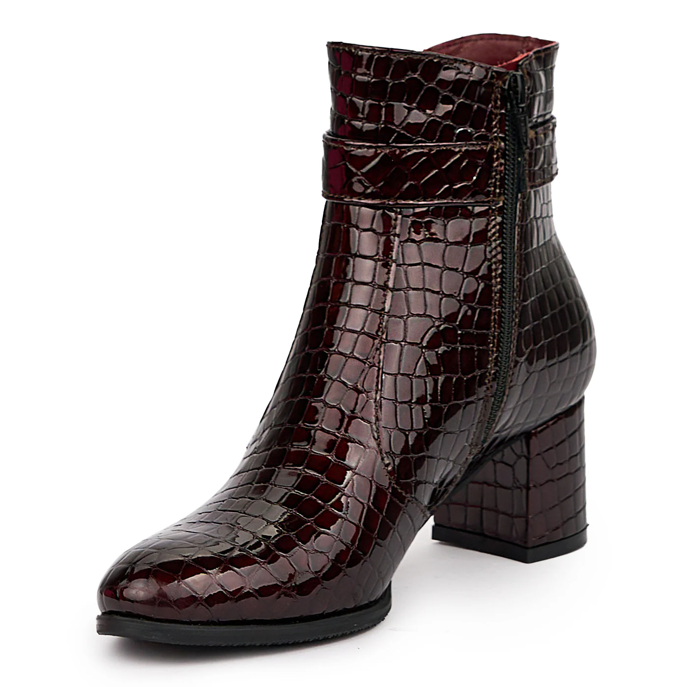 Botine dama din piele naturala visinie cu toc gros 6 cm 14446 - Image 3
