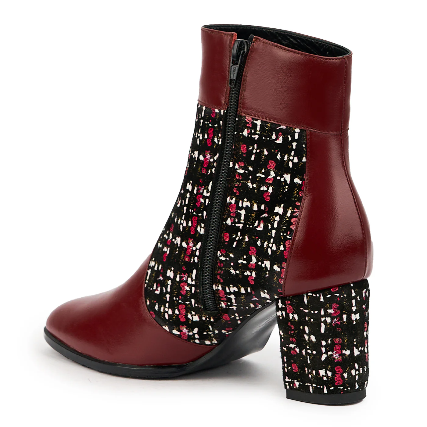 Botine dama din piele naturala visinie cu toc gros 7.5 cm 14761 - Image 2