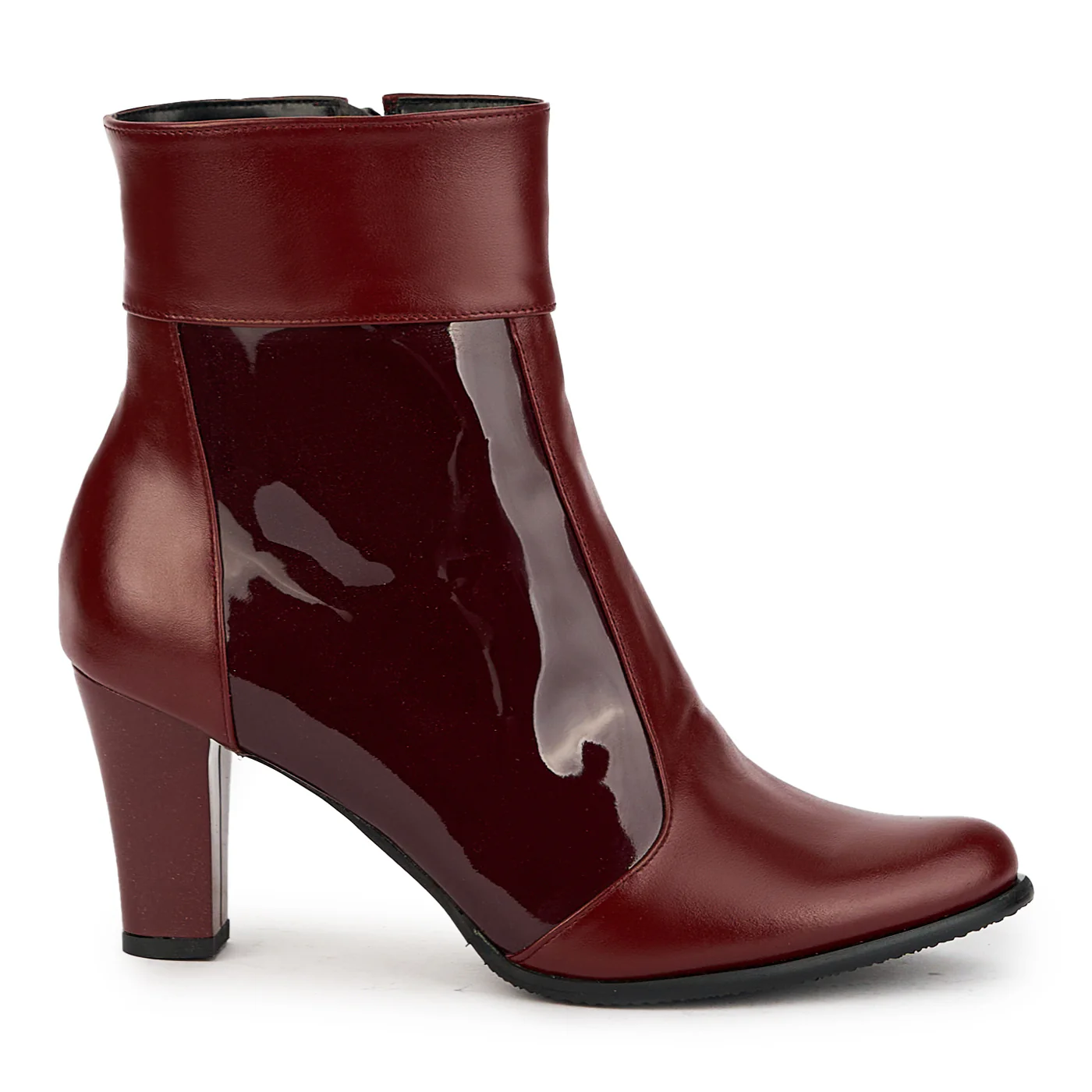 Botine dama din piele naturala visinie cu toc gros 7.5 cm 17344