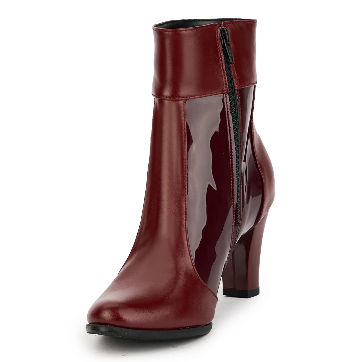 Botine dama din piele naturala visinie cu toc gros 7.5 cm 17344 - Image 3