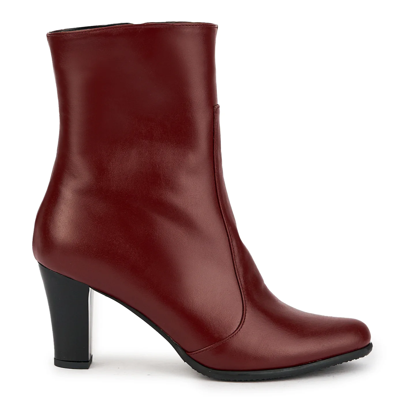 Botine dama din piele naturala visinie cu toc gros 7.5 cm 17345