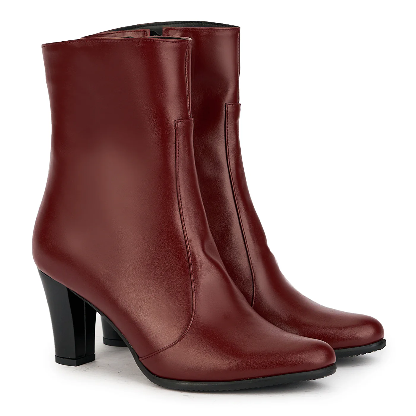 Botine dama din piele naturala visinie cu toc gros 7.5 cm 17345 - Image 4
