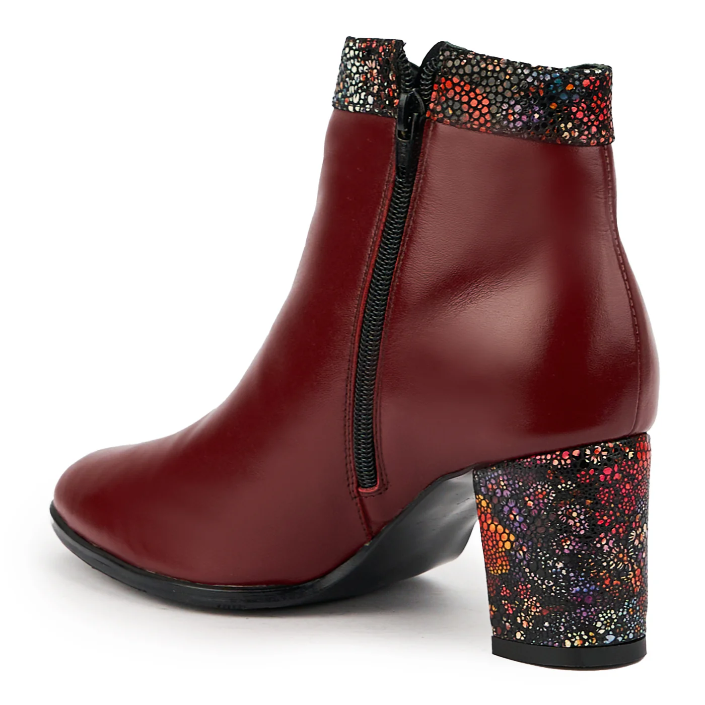 Botine dama din piele naturala visinie cu toc gros 7 cm 14746 - Image 2