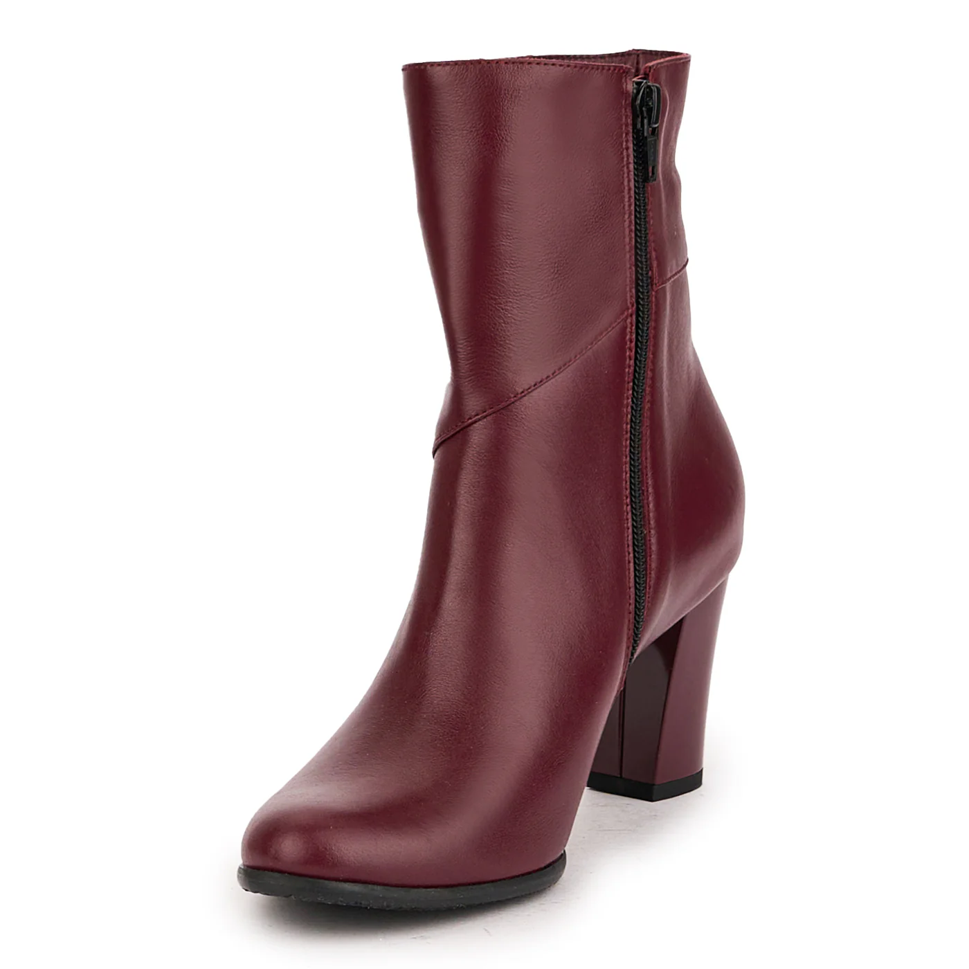 Botine dama din piele naturala visinie cu toc gros 7 cm 16801 - Image 3