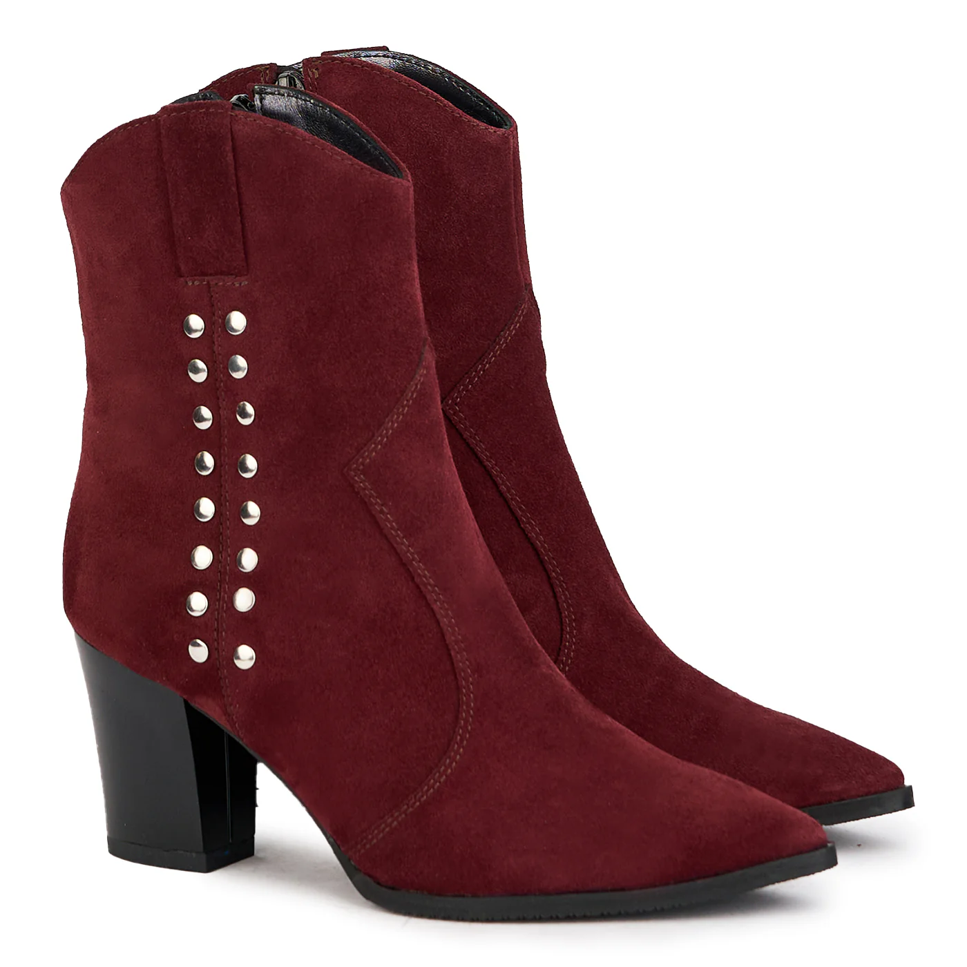 Botine dama din piele naturala visinie cu toc gros 8 cm 17266 - Image 4