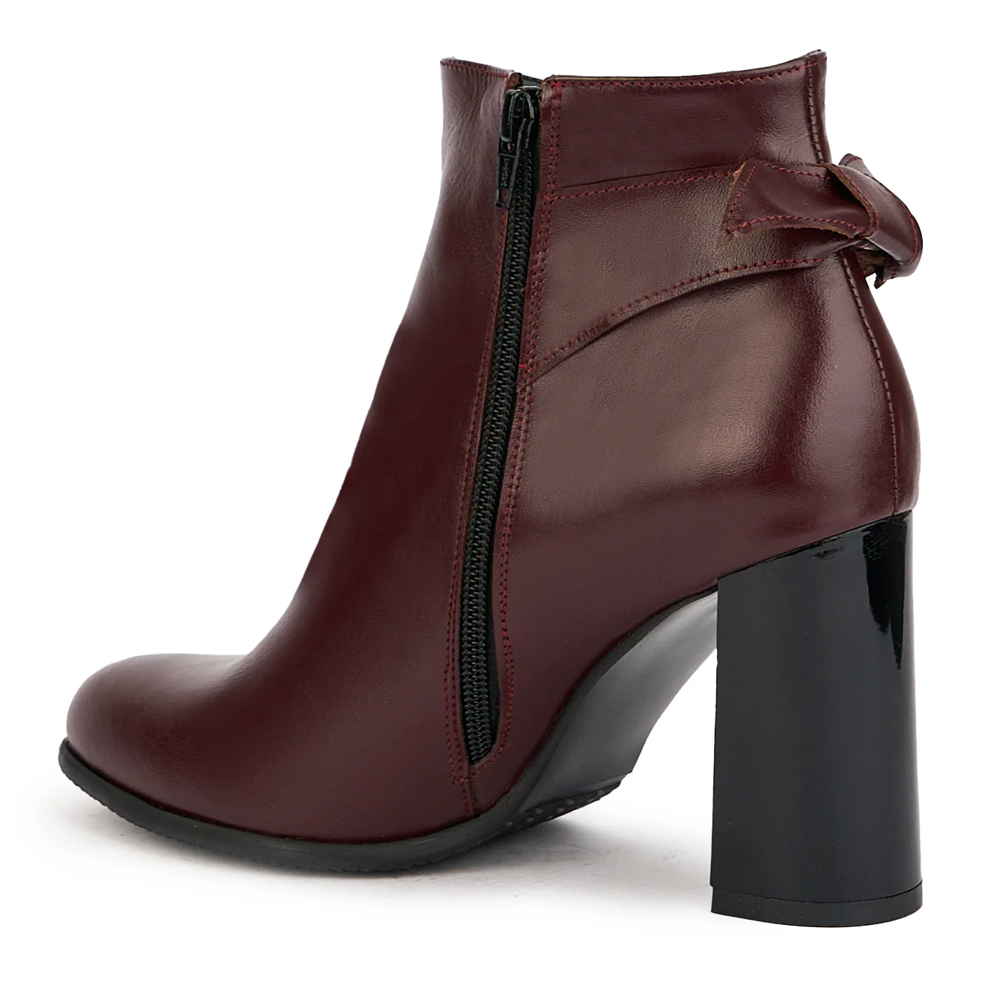 Botine dama din piele naturala visinie cu toc gros 9.5 cm 17258 - Image 2