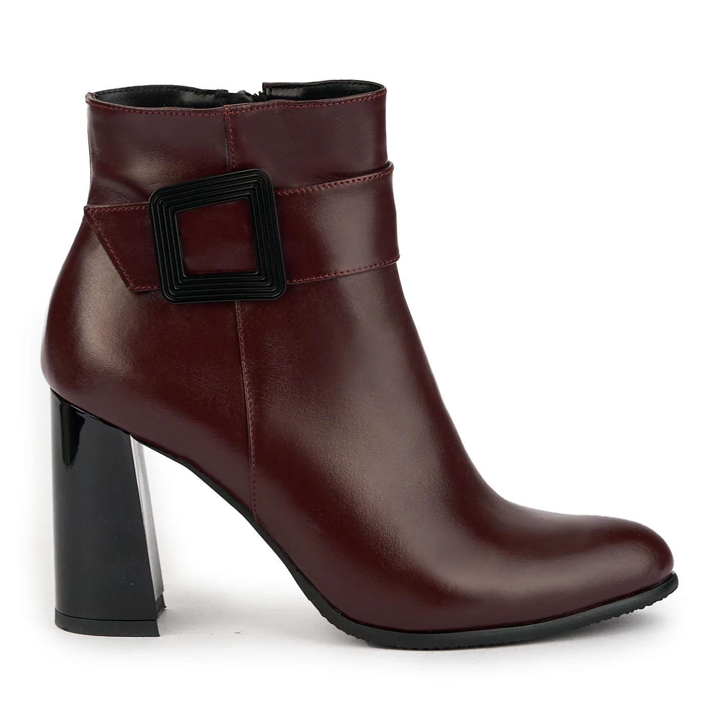 Botine dama din piele naturala visinie cu toc gros 9 cm 17358