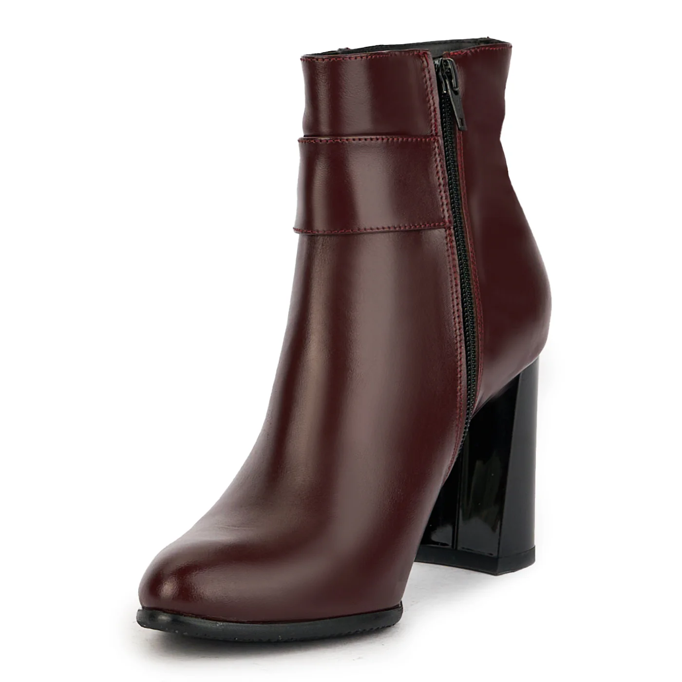 Botine dama din piele naturala visinie cu toc gros 9 cm 17358 - Image 3