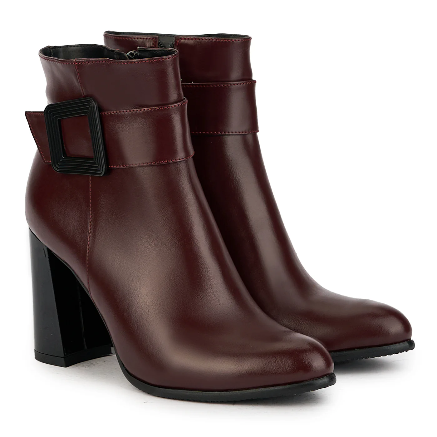 Botine dama din piele naturala visinie cu toc gros 9 cm 17358 - Image 4