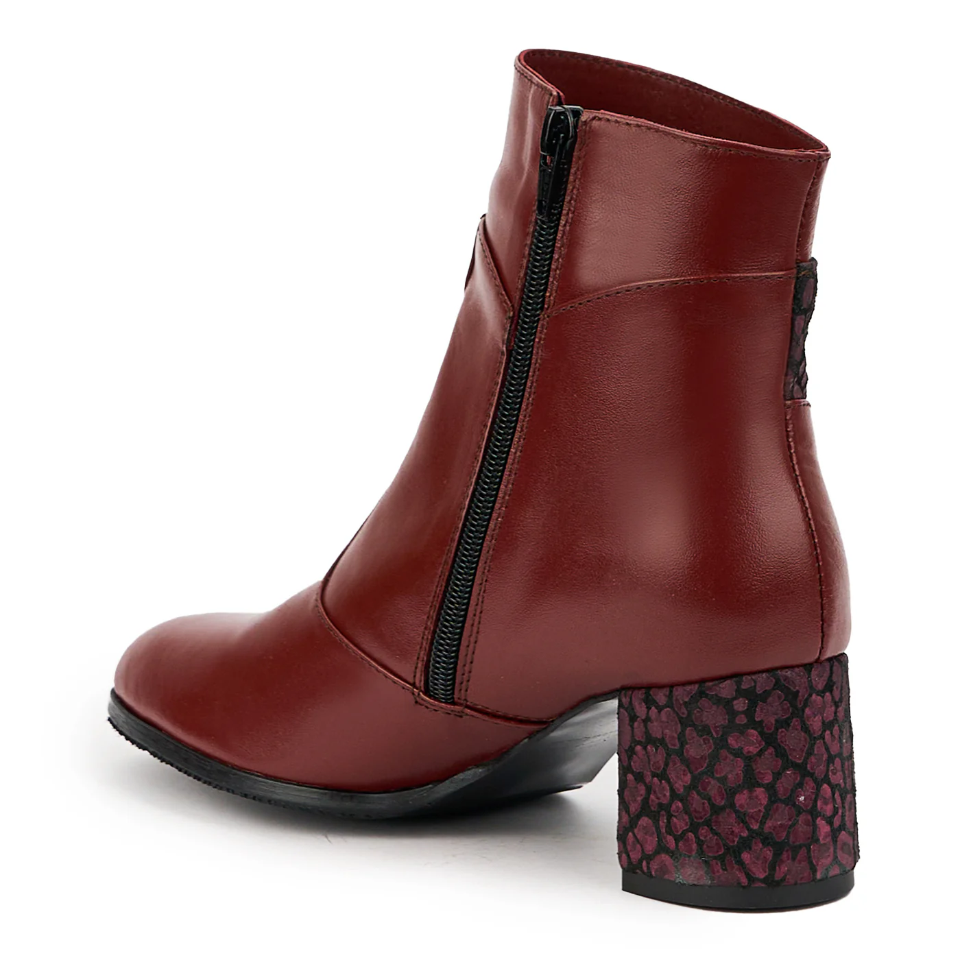 Botine dama din piele naturala visiniu cu toc gros 6 cm 14752 - Image 2
