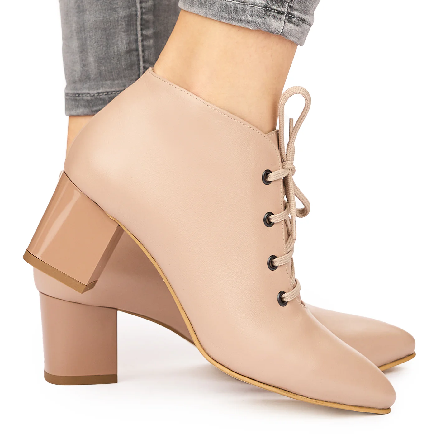 Botine din piele naturala bej 6475
