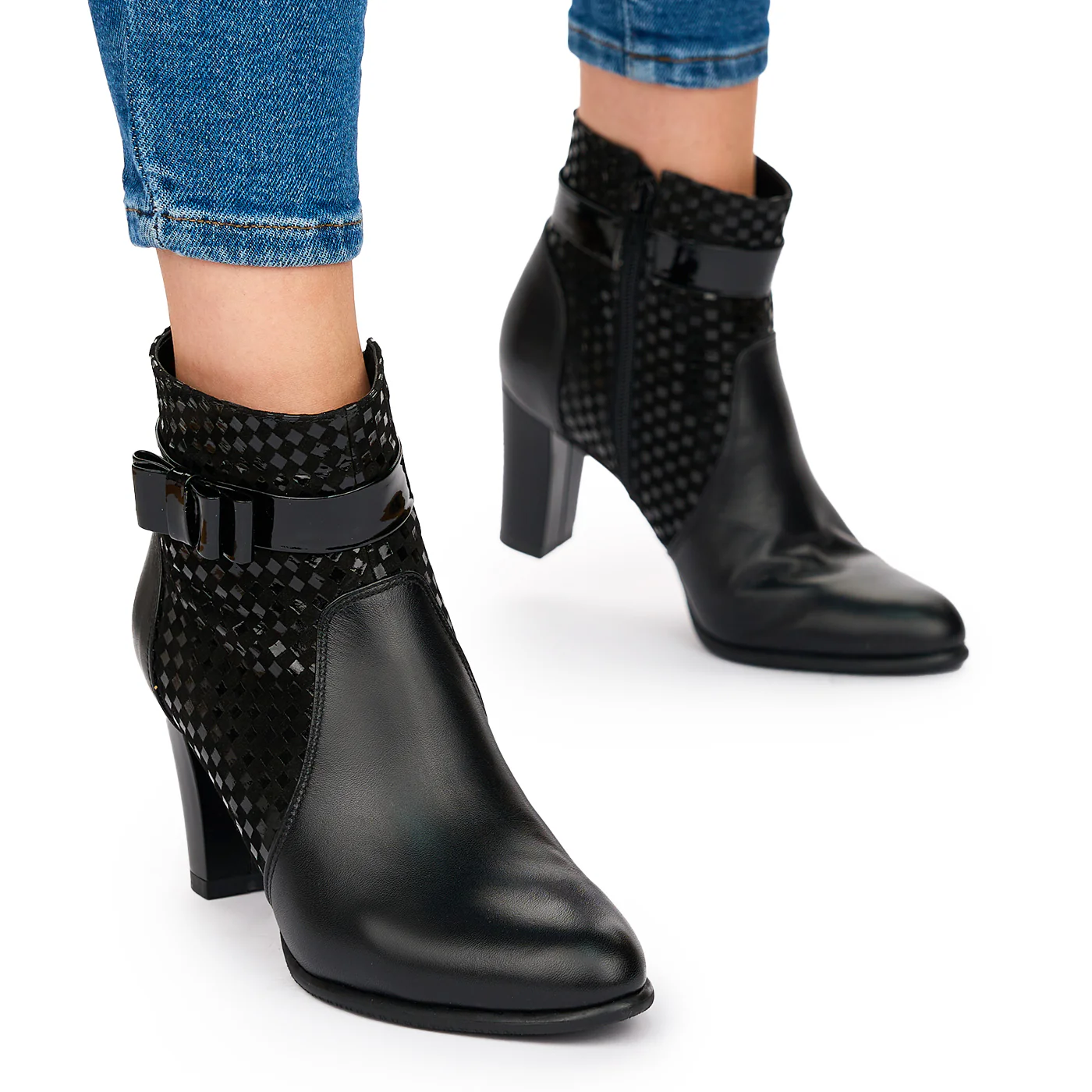 Botine Elegante cu Toc Mediu 7.5 Cm din Piele Naturala Neagra 10610 - Image 2