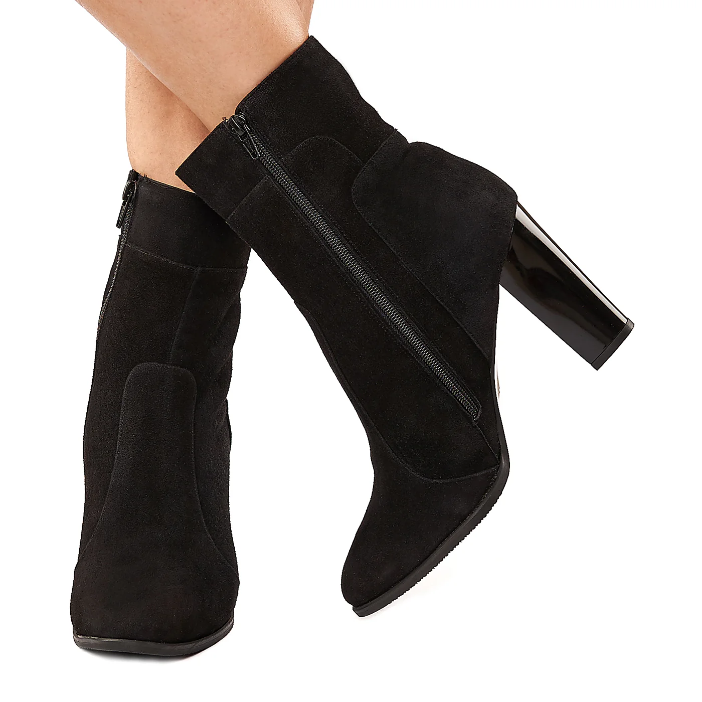 Botine Negre Dama cu Toc 10 Cm din Piele Naturala Intoarsa 6013 - Image 3