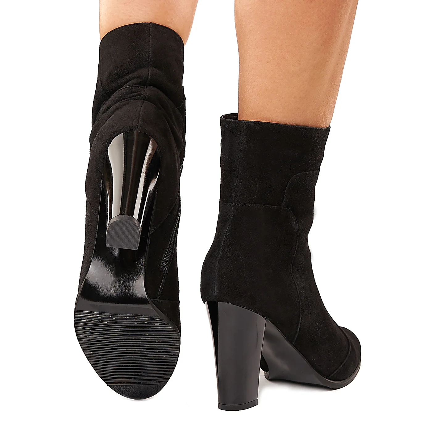 Botine Negre Dama cu Toc 10 Cm din Piele Naturala Intoarsa 6013 - Image 4