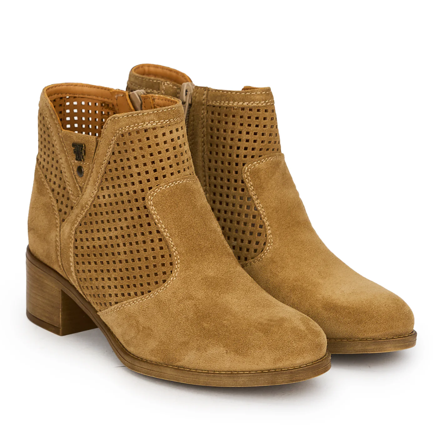 Botine perforate din piele naturala bej cu toc gros 4 cm 19821 - Image 4