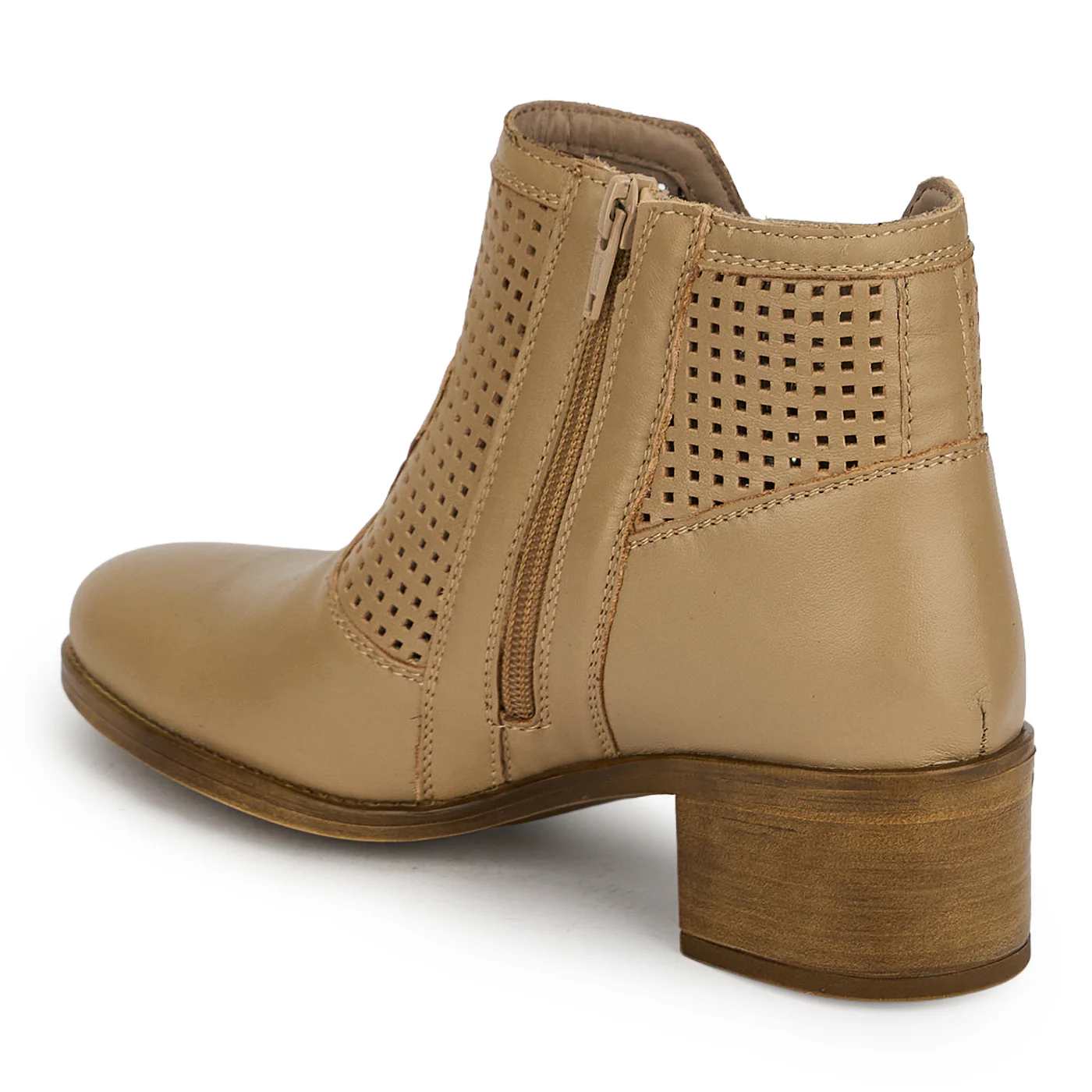 Botine perforate din piele naturala bej taupe cu toc gros 4 cm 19822 - Image 2