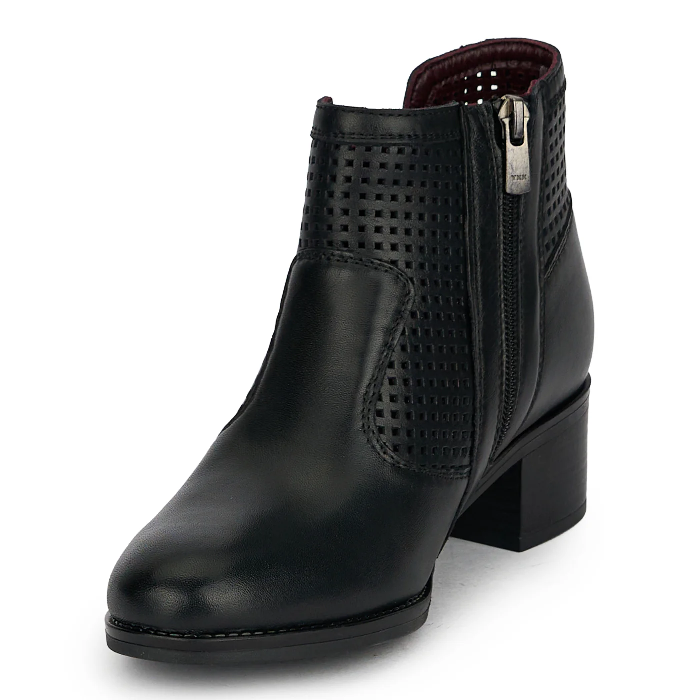 Botine perforate din piele naturala neagra cu toc gros 4 cm 19820 - Image 3
