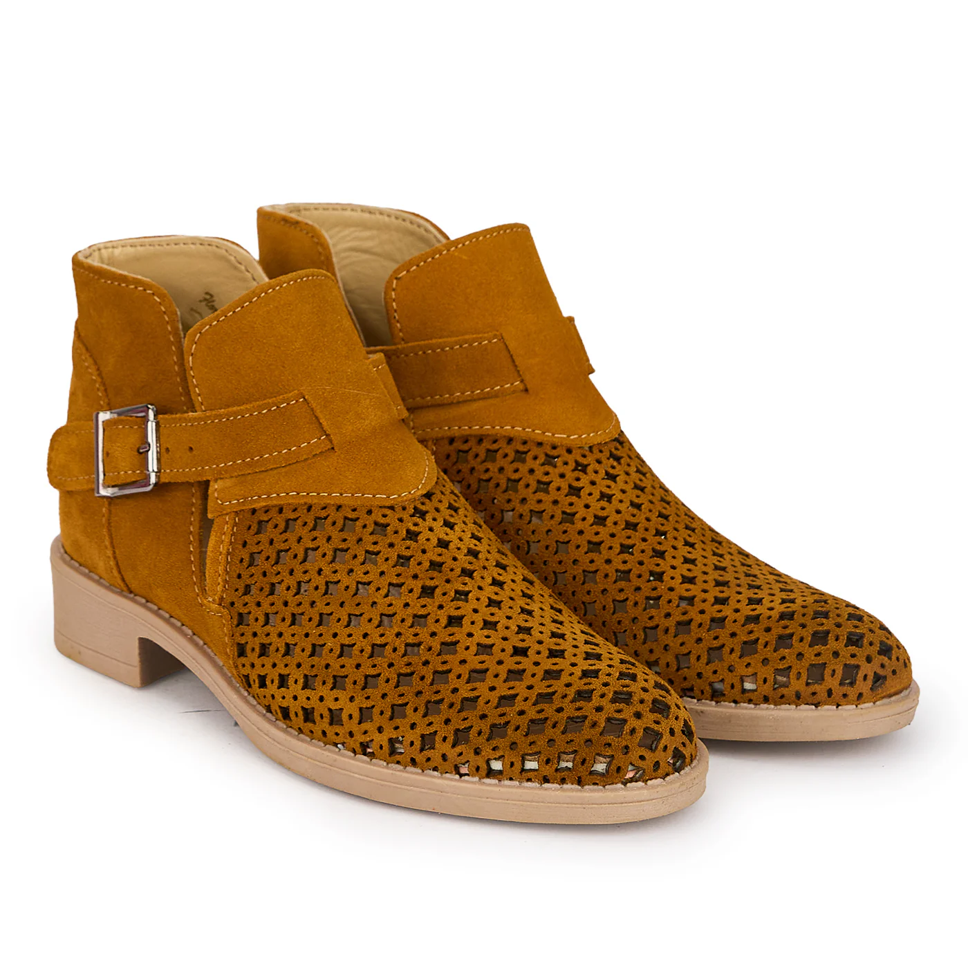 Botine perforate din piele naturala portocalie 19918 - Image 4