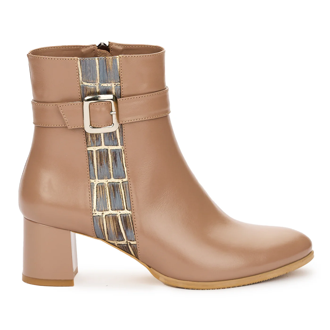 Botine Piele Naturala Bej Toc 5.5 Cm 12443