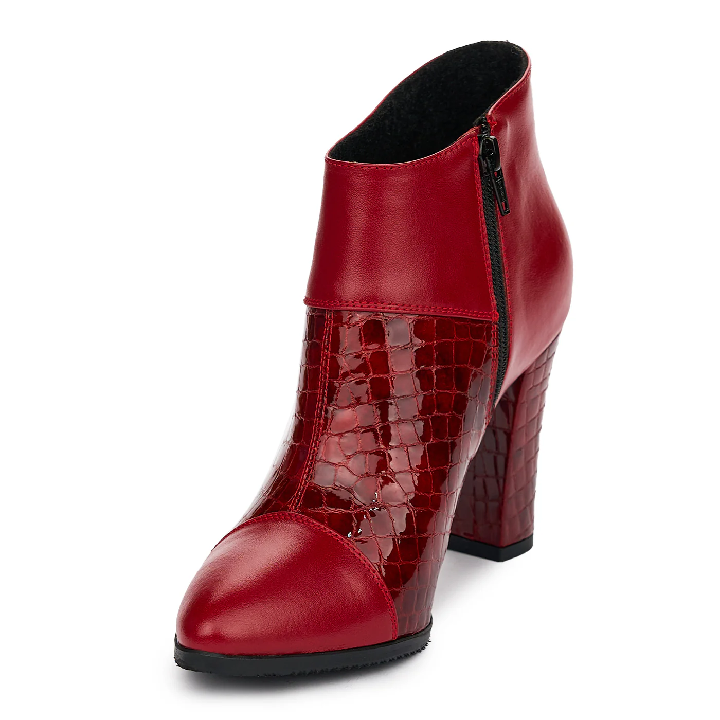 Botine Rosii cu Toc 9.5 Cm Dama din Piele Naturala 12567 - Image 3