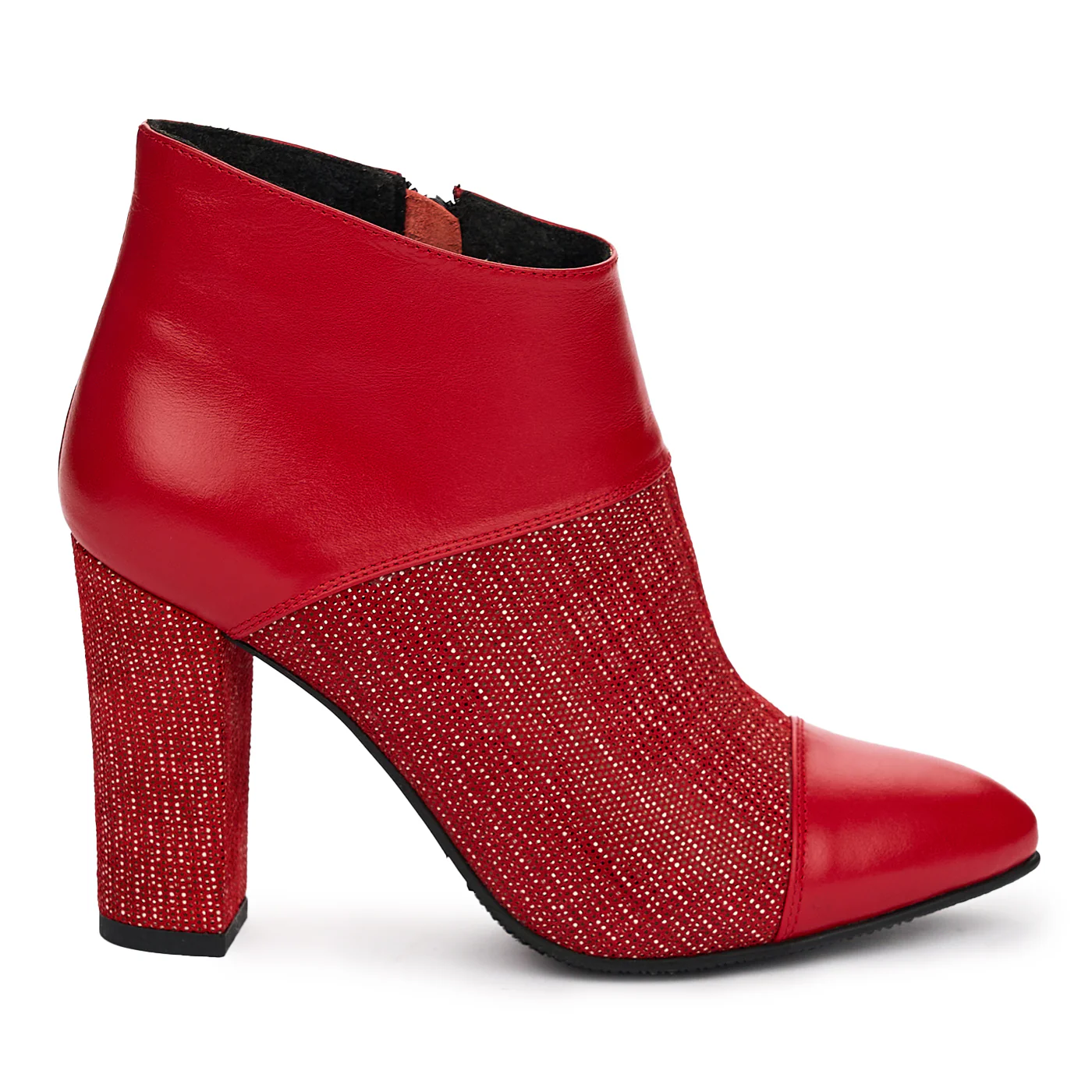 Botine Rosii cu Toc Gros 9.5 Cm Dama din Piele Naturala 12566