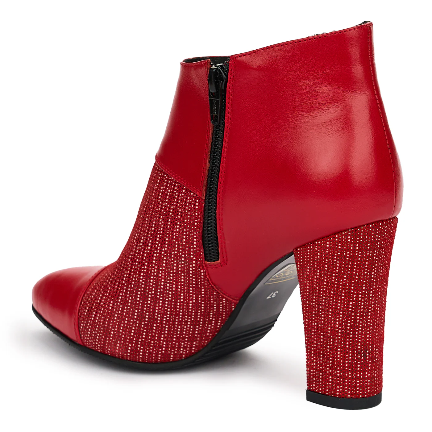 Botine Rosii cu Toc Gros 9.5 Cm Dama din Piele Naturala 12566 - Image 2