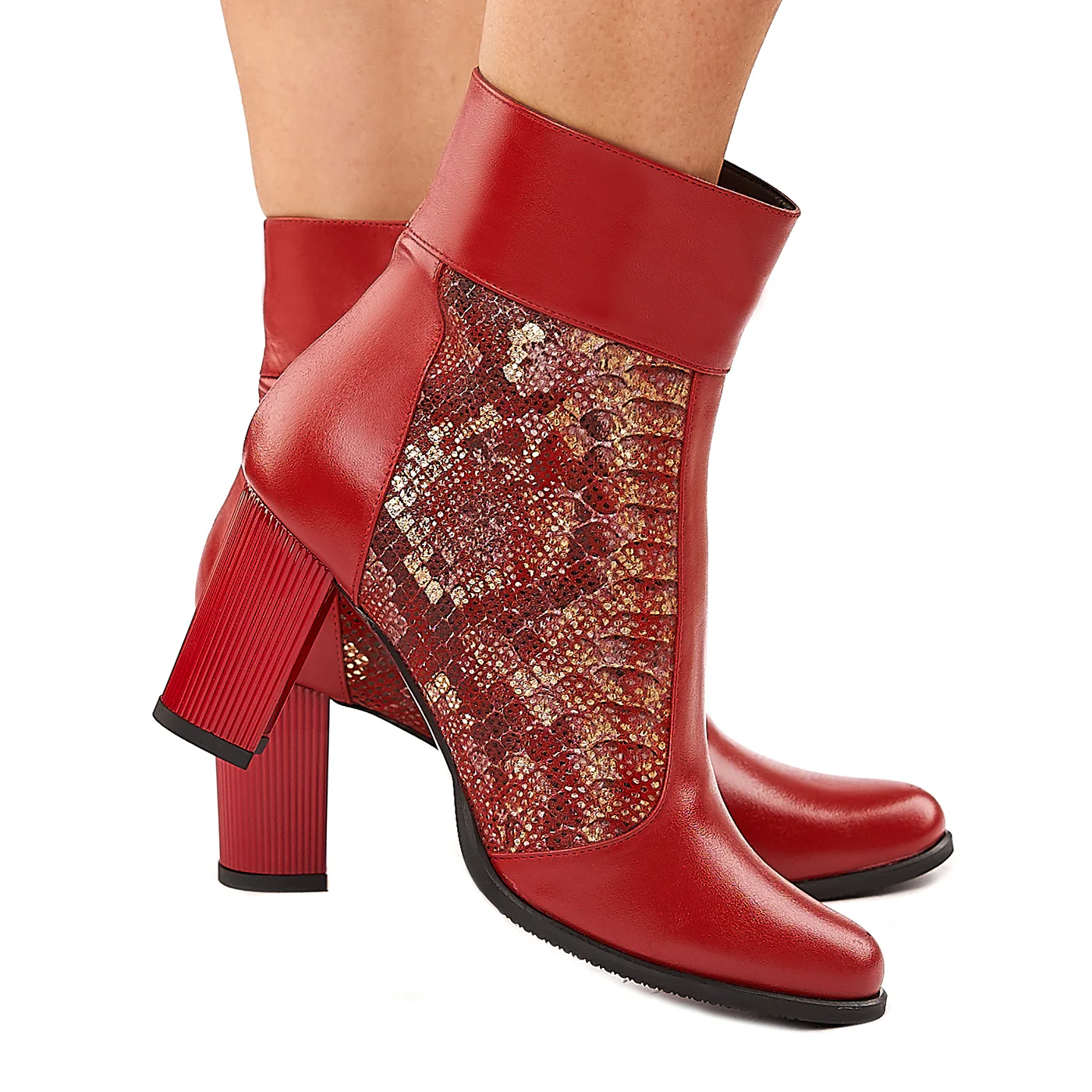 Botine Rosii Elegante Dama Toc 8 Cm din Piele Naturala 6028 - Image 4