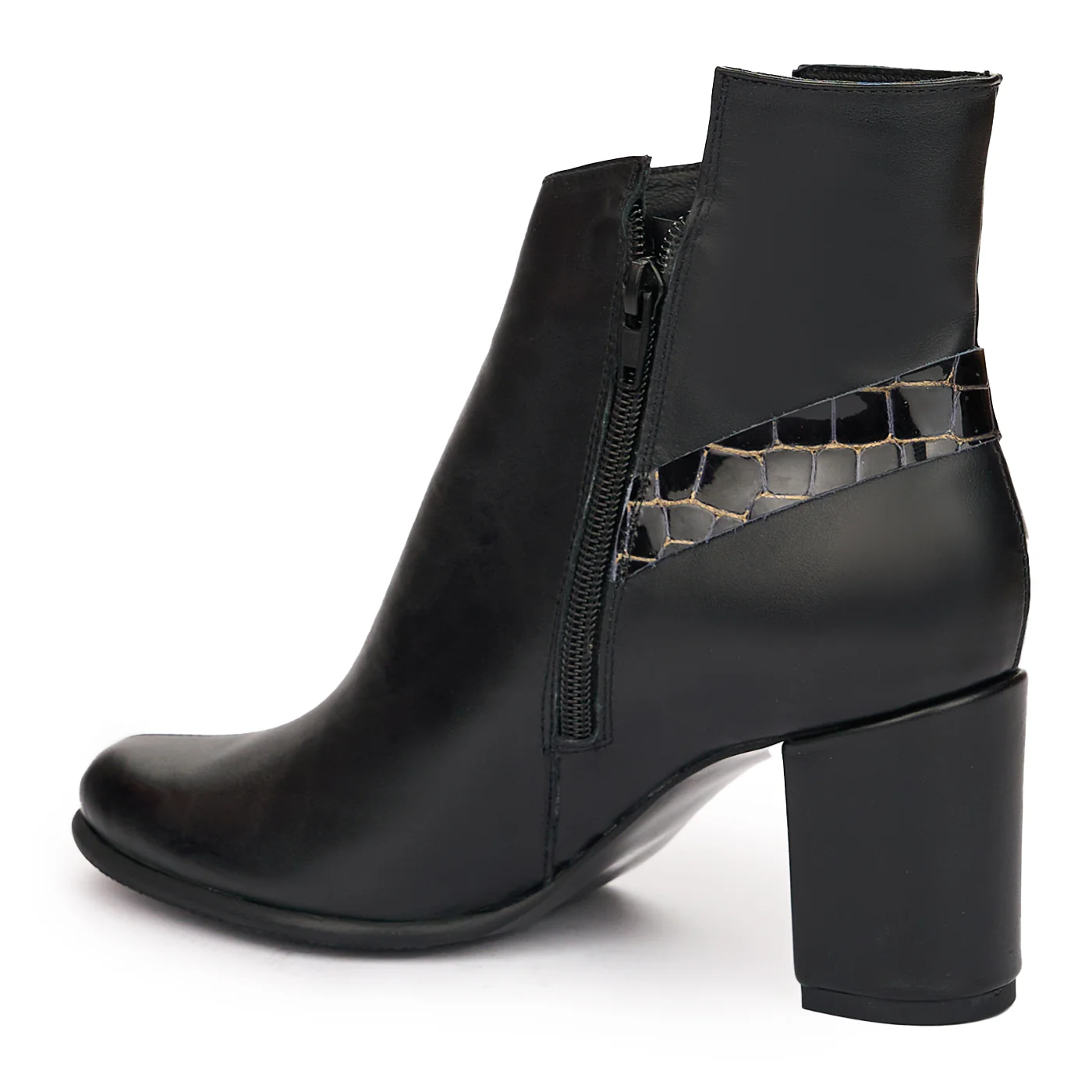 Botine Toc Gros 7.5 Cm Dama din Piele Naturala Negre 12288 - Image 2