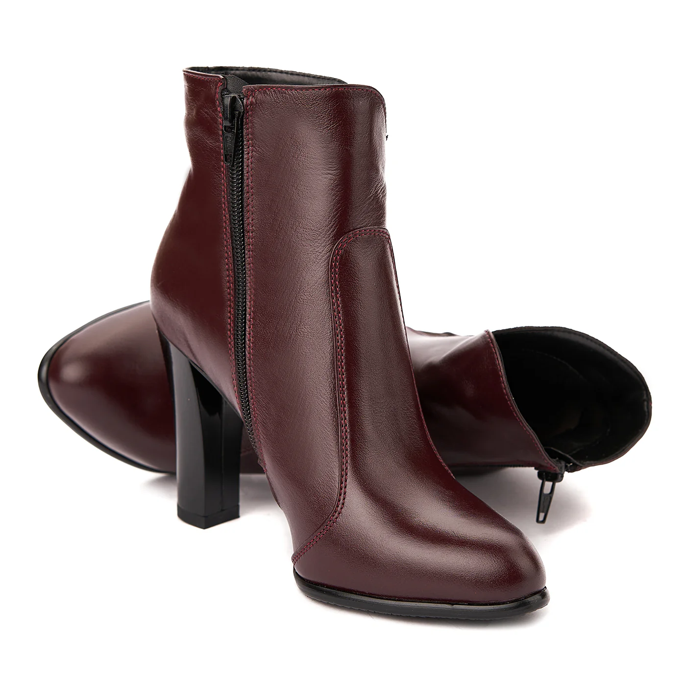 Botine Toc Inalt 8 Cm Elegante din Piele Naturala Visinie 6195 - Image 4