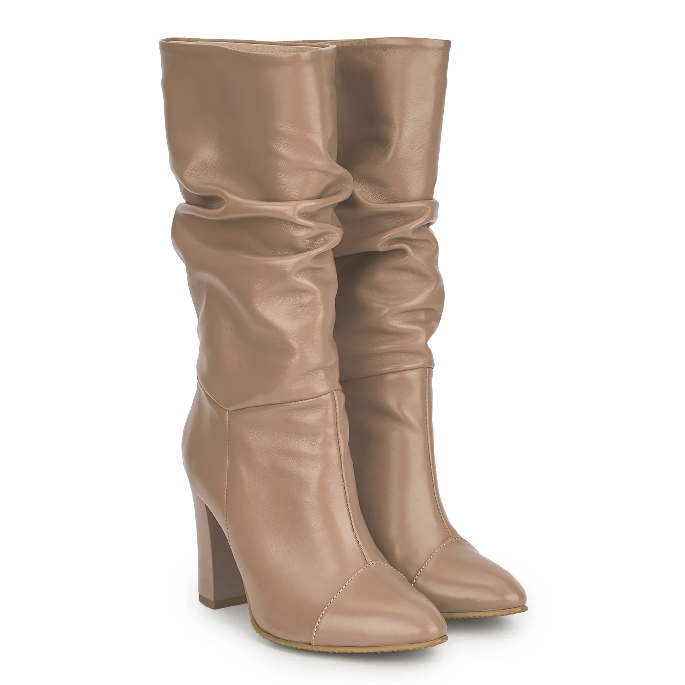 Cizme Bej Lungi cu Toc 9.5 Cm din Piele Naturala 8284 - Image 4