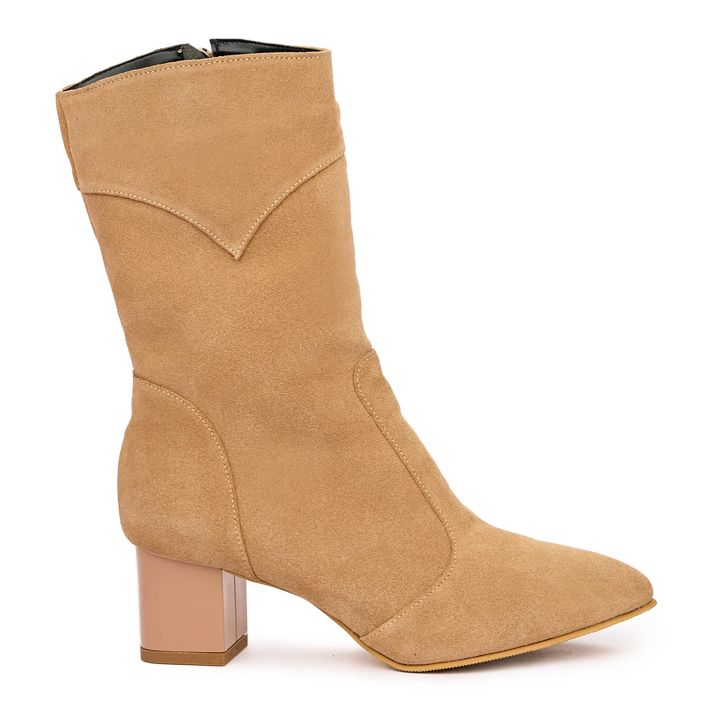 Cizme Bej Piele Naturala cu Toc 8128