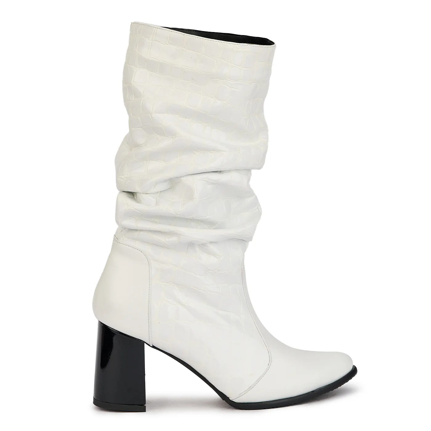 Cizme dama din piele naturala alba cu toc gros 7.5 cm 17278