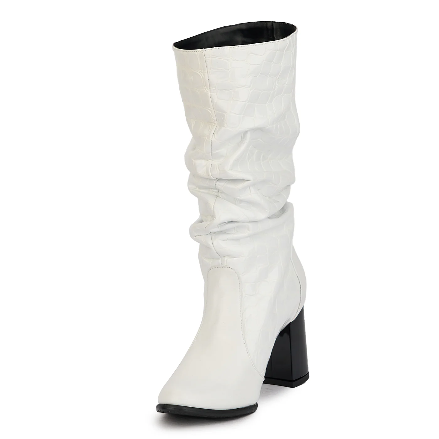 Cizme dama din piele naturala alba cu toc gros 7.5 cm 17278 - Image 3