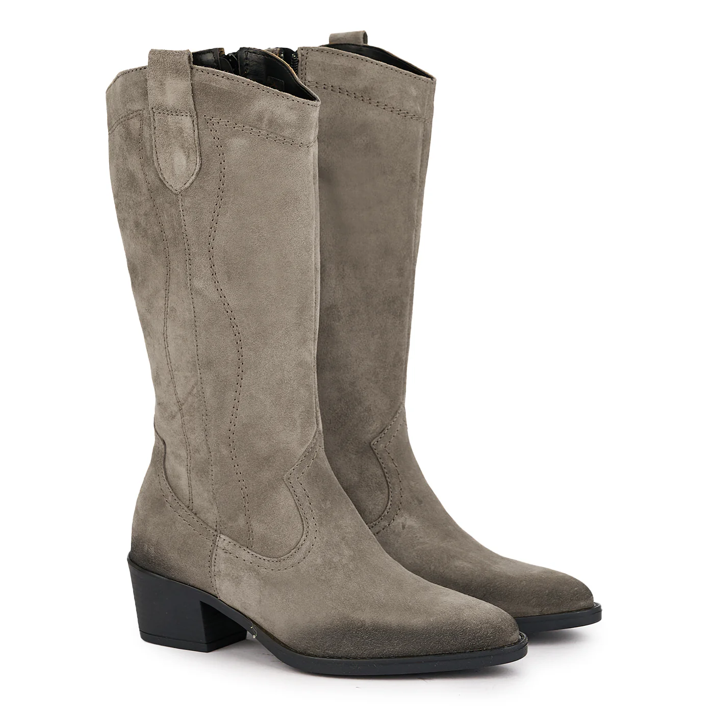 Cizme dama din piele naturala gri cu toc 5 cm 17033 - Image 4