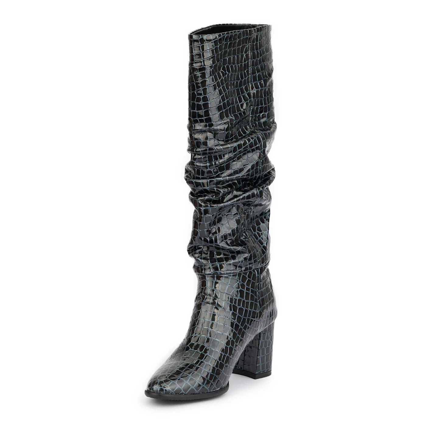 Cizme dama din piele naturala gri cu toc gros 7.5 cm 15179 - Image 3