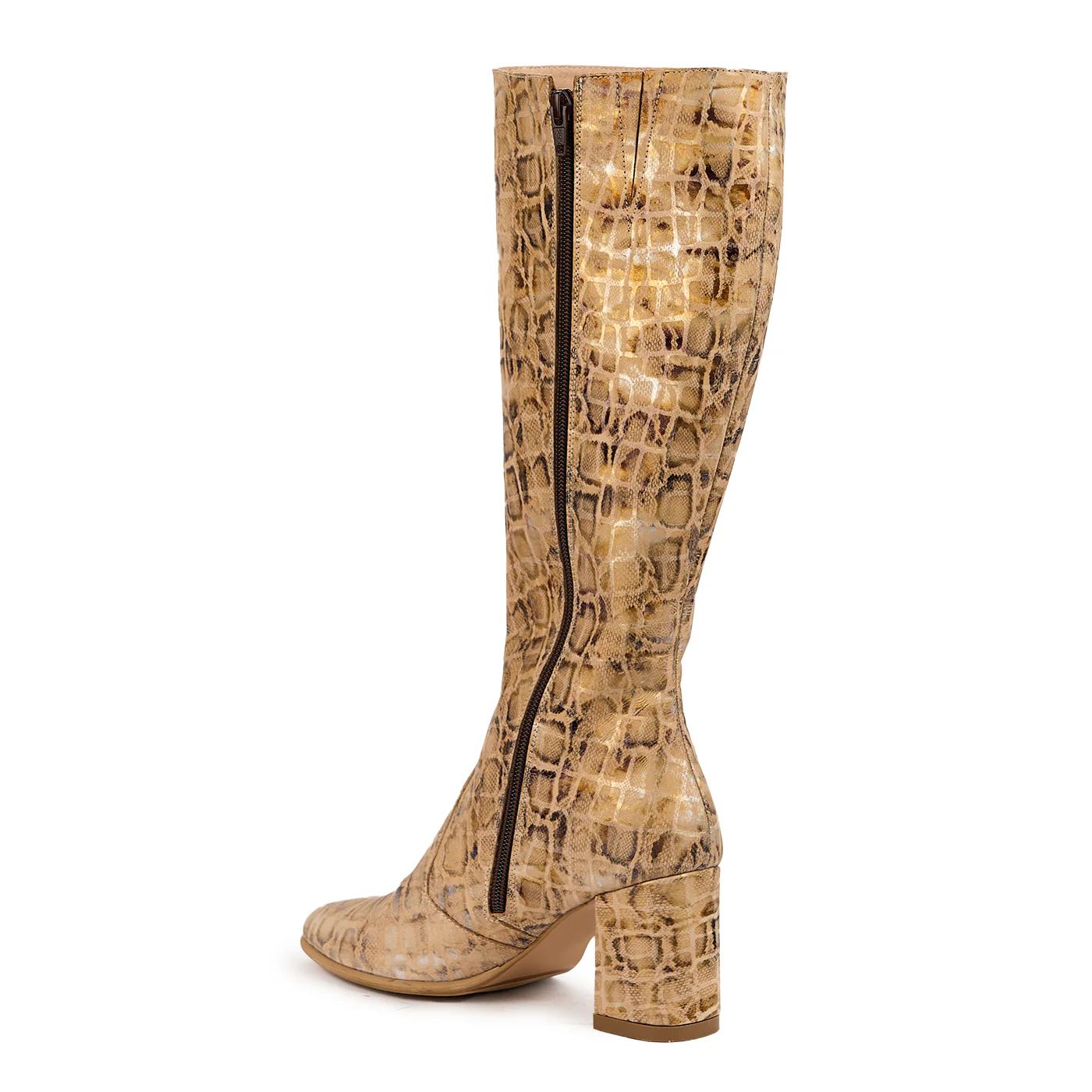 Cizme dama din piele naturala multicolor cu toc gros 7.5 cm 14646 - Image 2