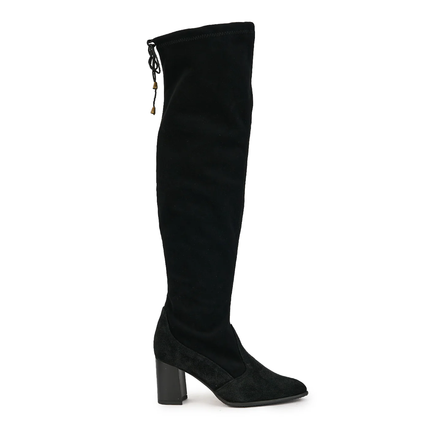 Cizme dama din piele naturala neagra cu material strech pe gamba 17367