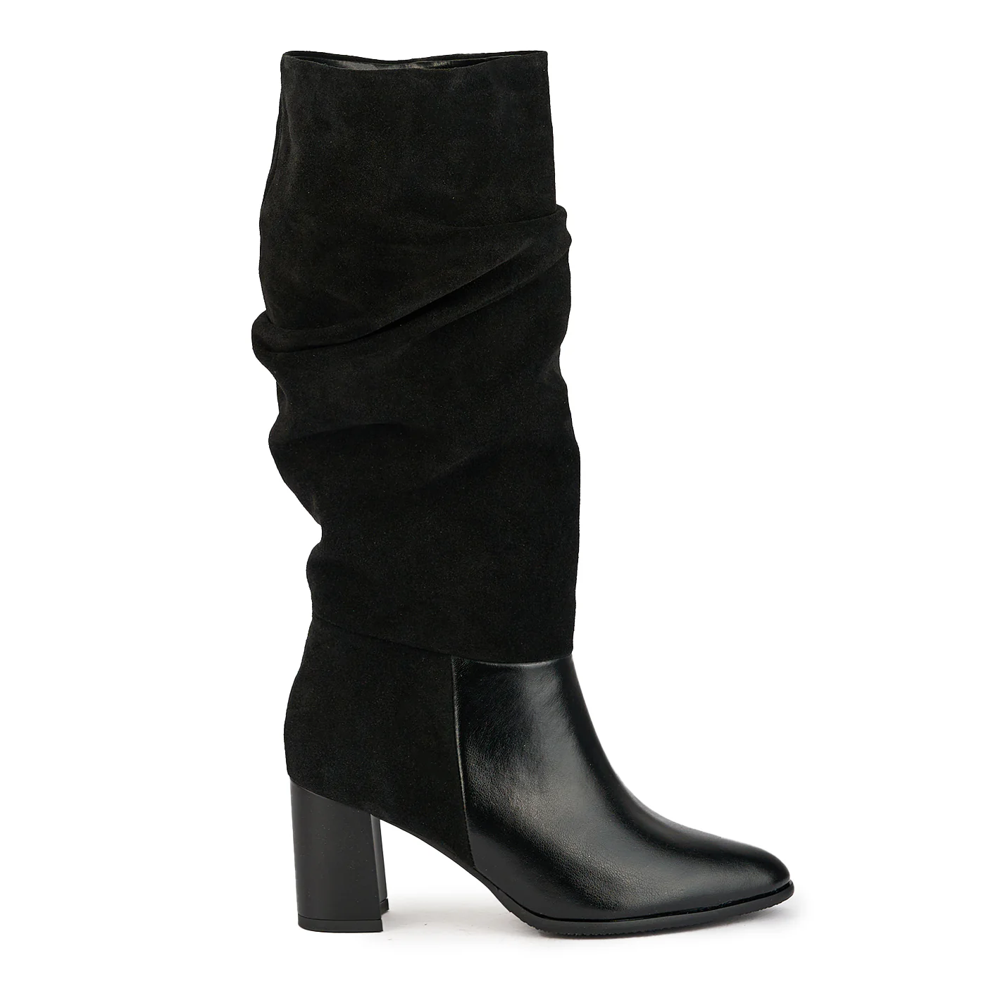Cizme dama din piele naturala neagra cu toc gros 7.5 cm 17371