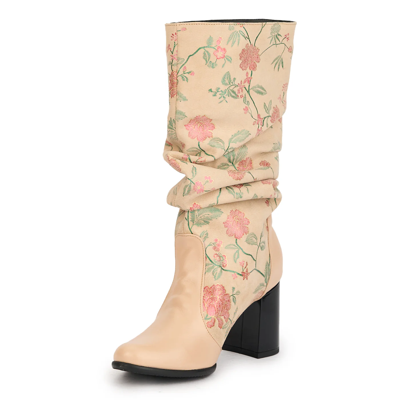 Cizme dama din piele naturala roz-nude cu toc gros 7.5 cm 17214 - Image 3