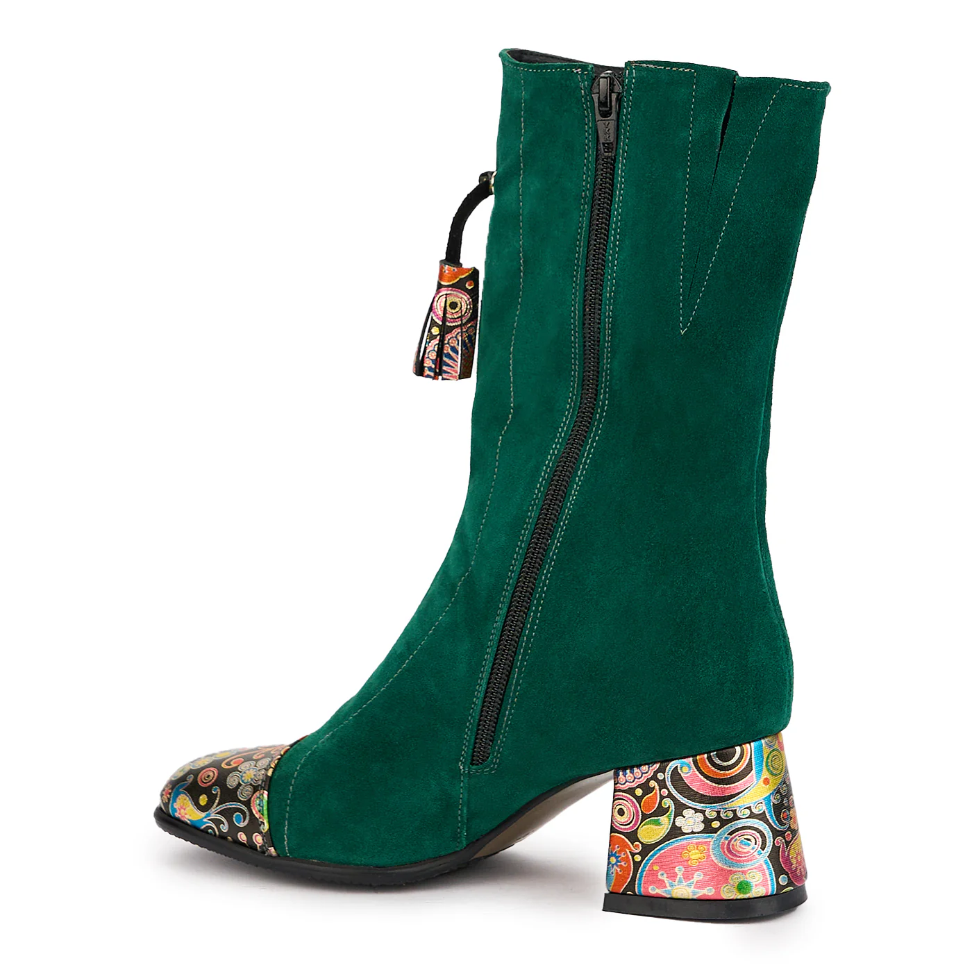 Cizme dama din piele naturala verde cu toc gros 6 cm 16954 - Image 2