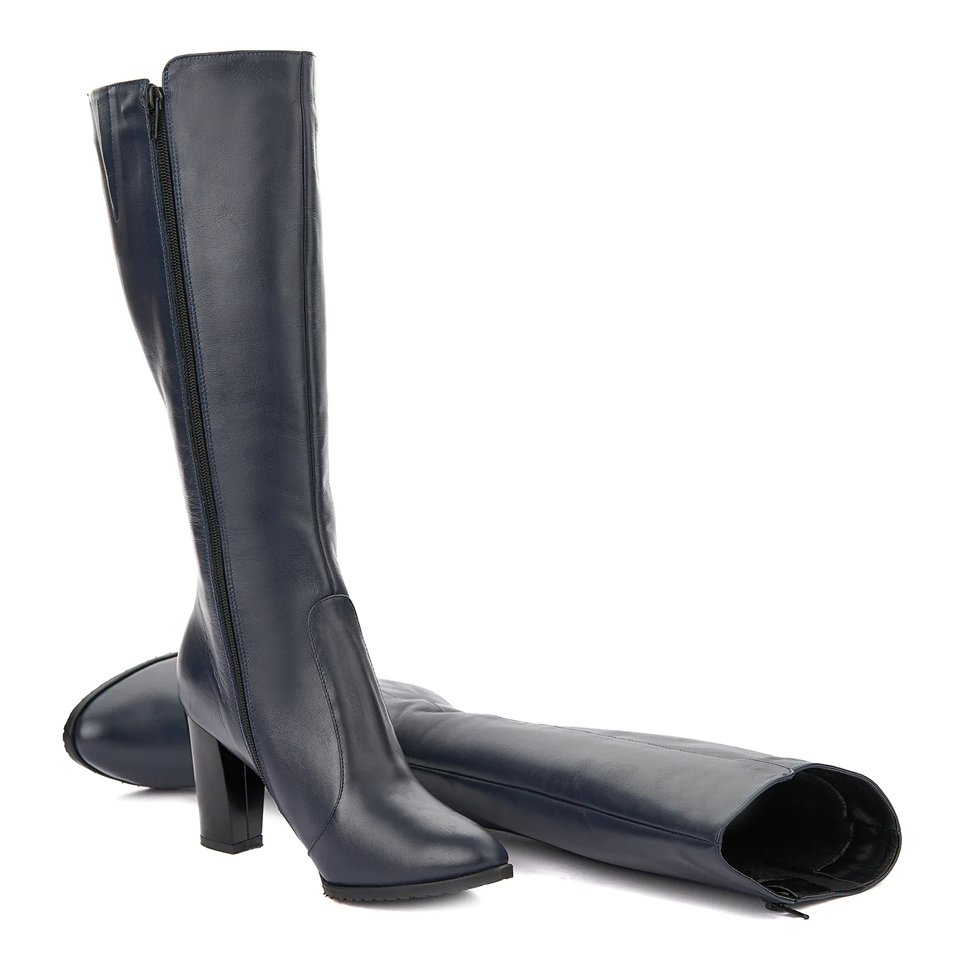 Cizme Dama Lungi cu Toc Gros de 9 Cm din Piele Naturala Bleumarin 6229 - Image 4