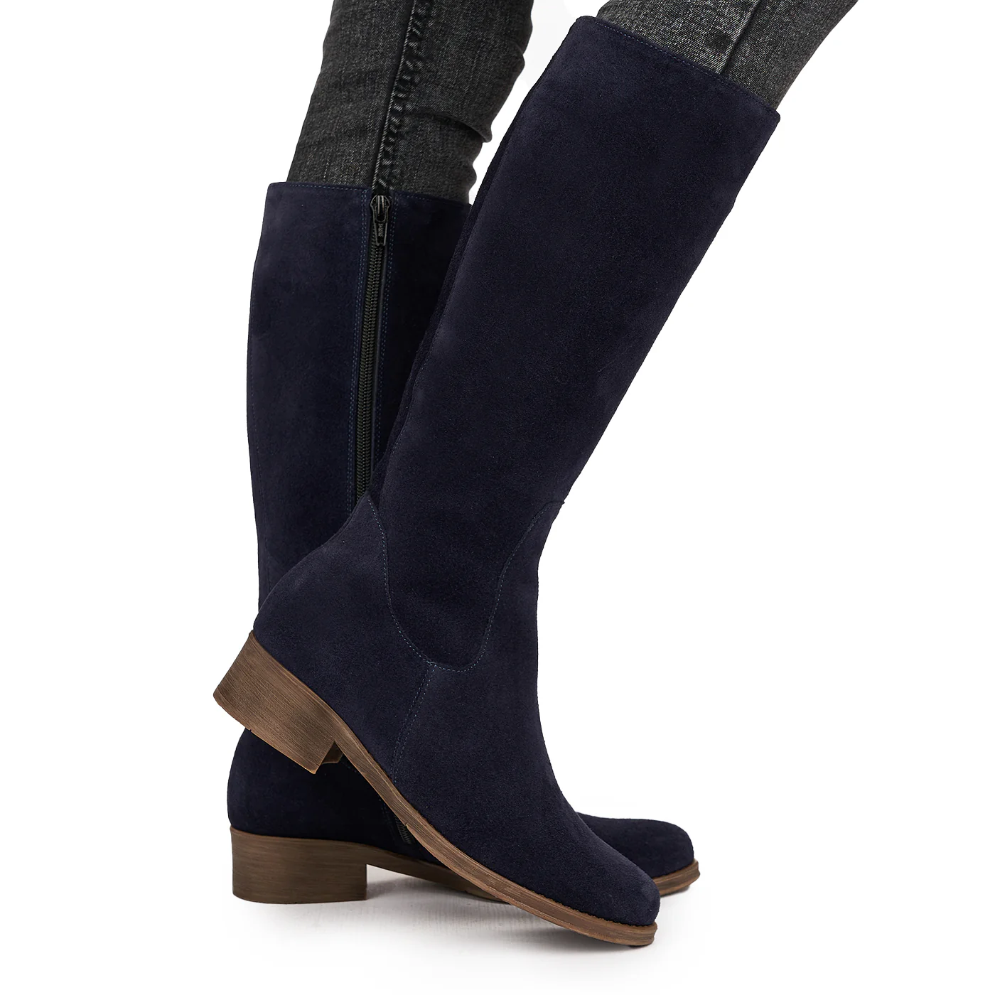 Cizme Dama Piele Intoarsa Bleumarin Toc 5 Cm 3832