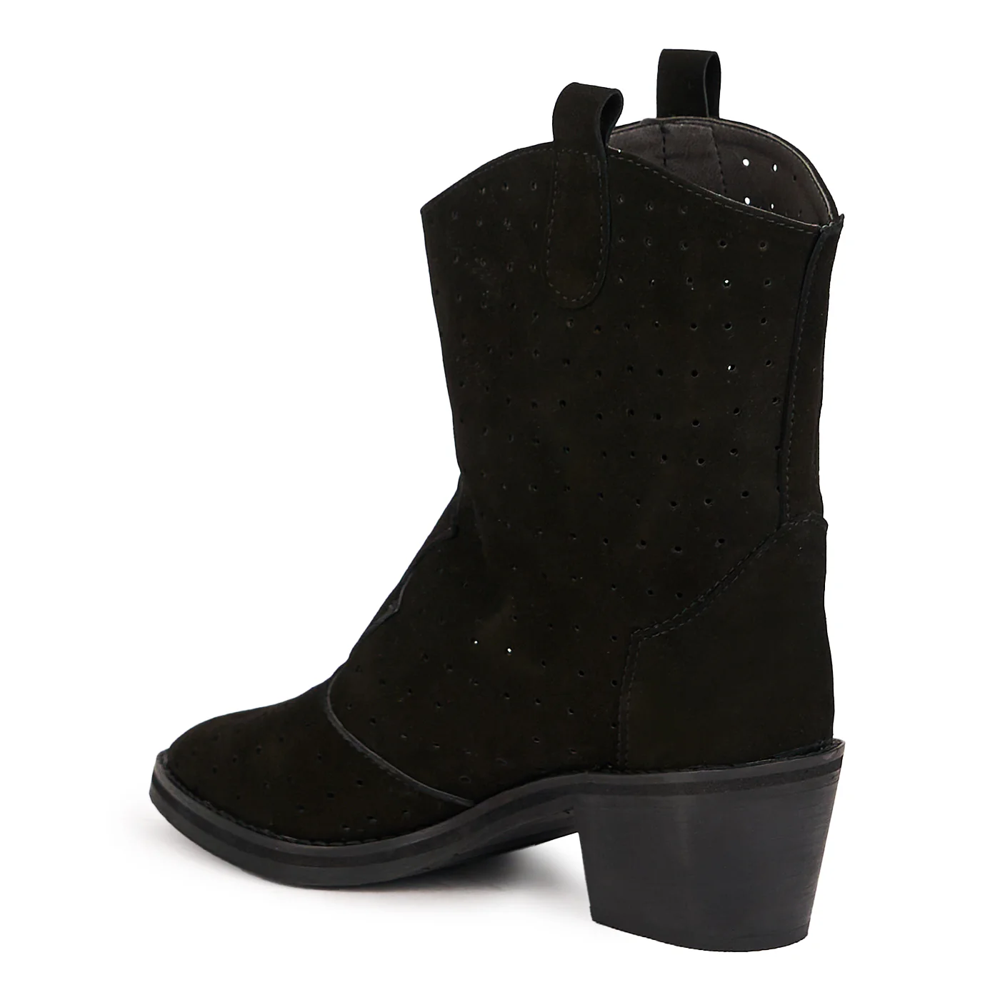 Cizme dama scurte din piele naturala neagra cu toc gros 6 cm 16473 - Image 2