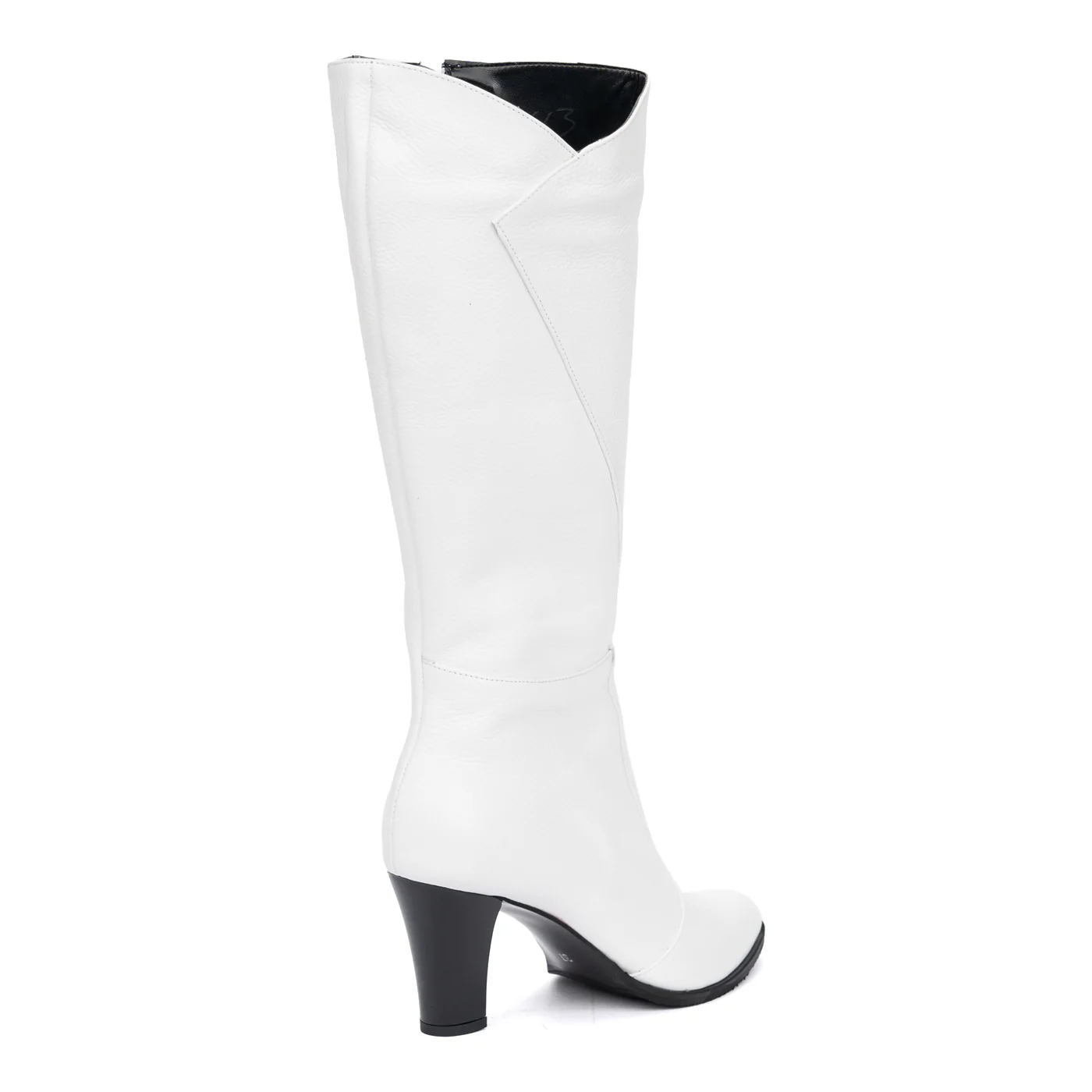 Cizme Lungi Albe cu Toc 8 Cm din Piele Naturala 8736 - Image 2