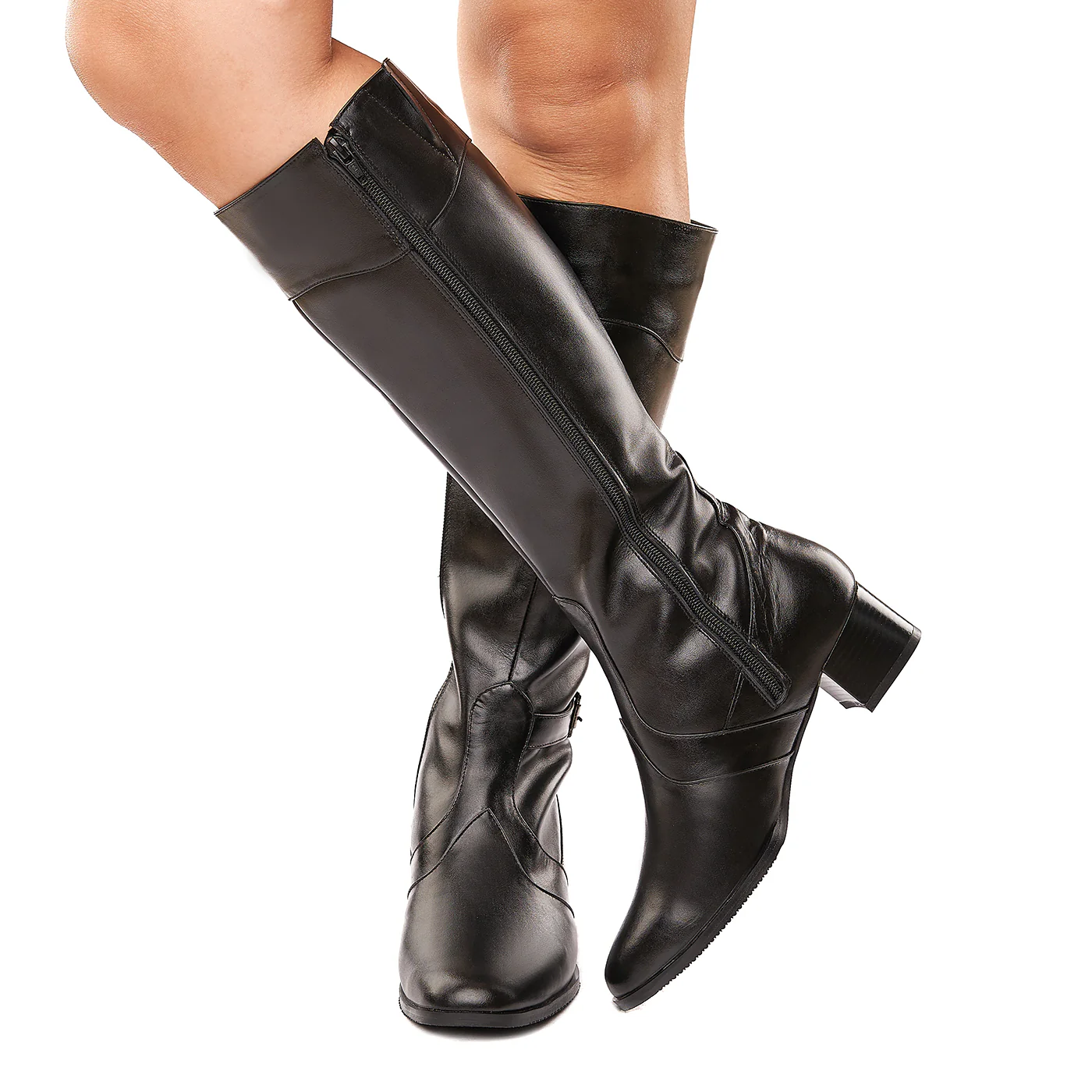 Cizme Lungi cu Toc Piele Naturala Neagra 6157 - Image 3