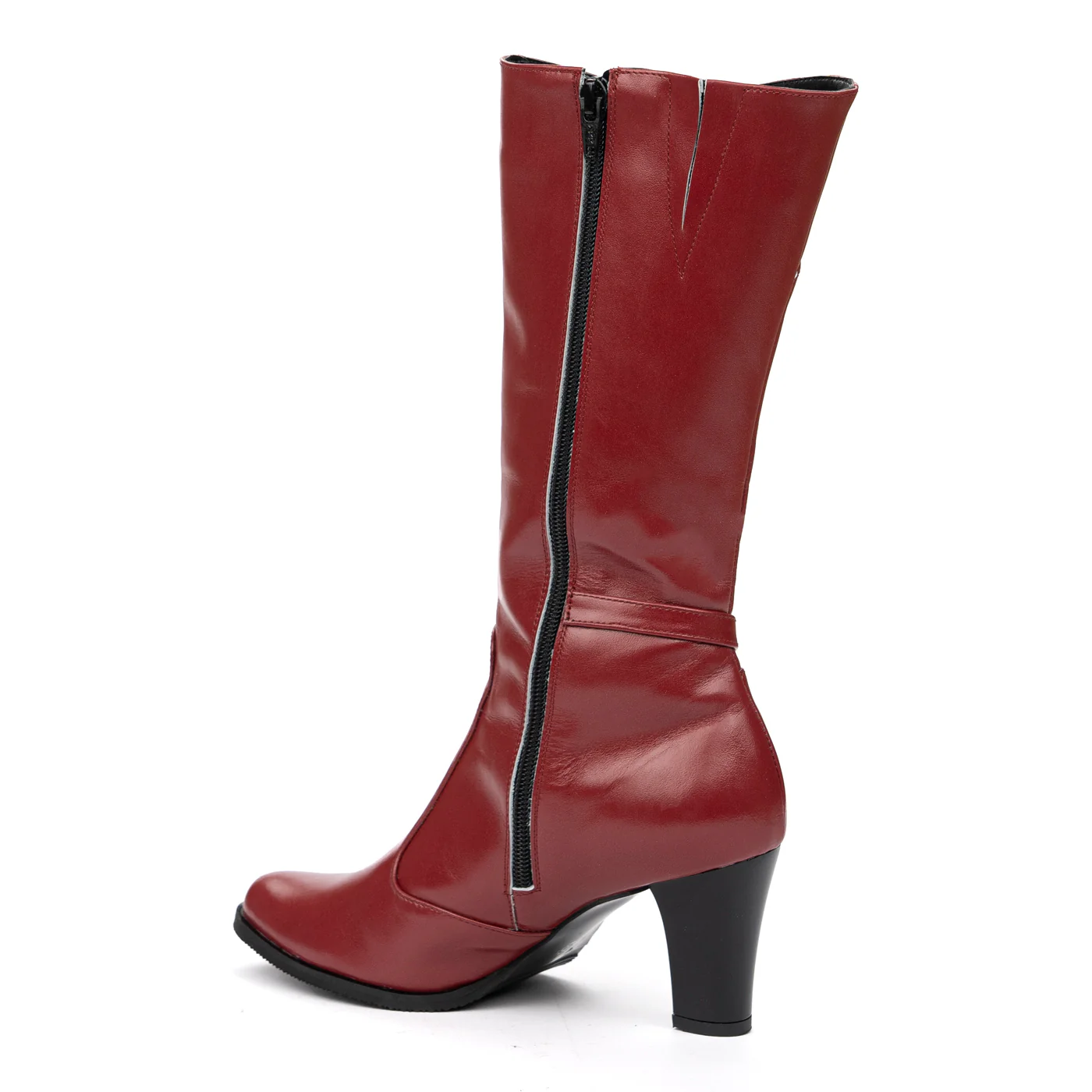 Cizme Lungi cu Toc si Platforma din Piele Naturala Visinie 8455 - Image 3