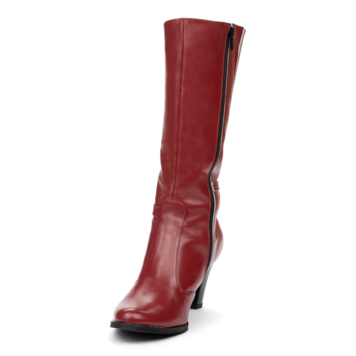 Cizme Lungi cu Toc si Platforma din Piele Naturala Visinie 8455 - Image 4