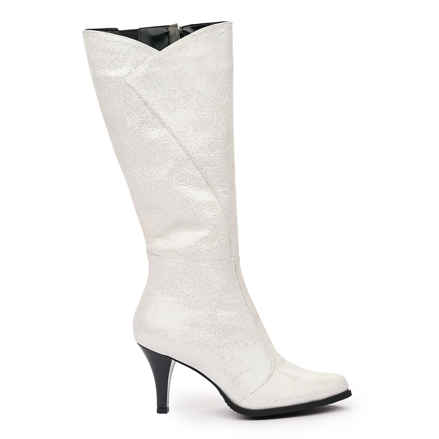 Cizme Lungi Dama cu Toc 8 Cm din Piele Naturala Culoare Alb 6529