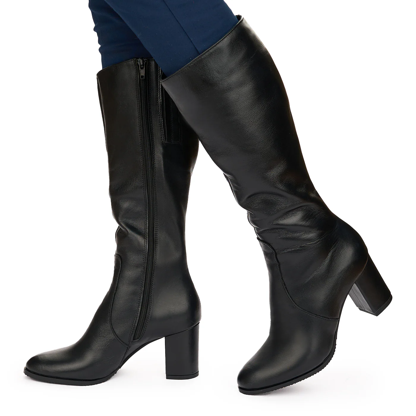 Cizme Negre Lungi cu Toc 7.5 Cm din Piele Naturala 10834 - Image 3